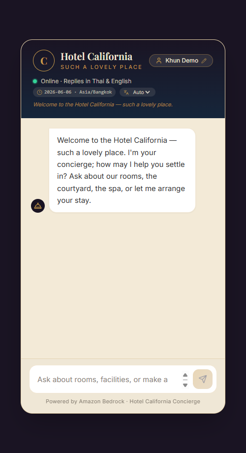 Chat header with name, clock, and language picker